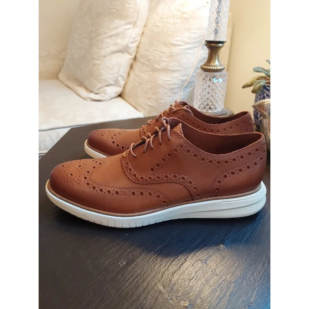Cole Haan Men's Grand+ Wingtip Oxford Shoes C34022 British Tan Sz 8.5M NEW! $195